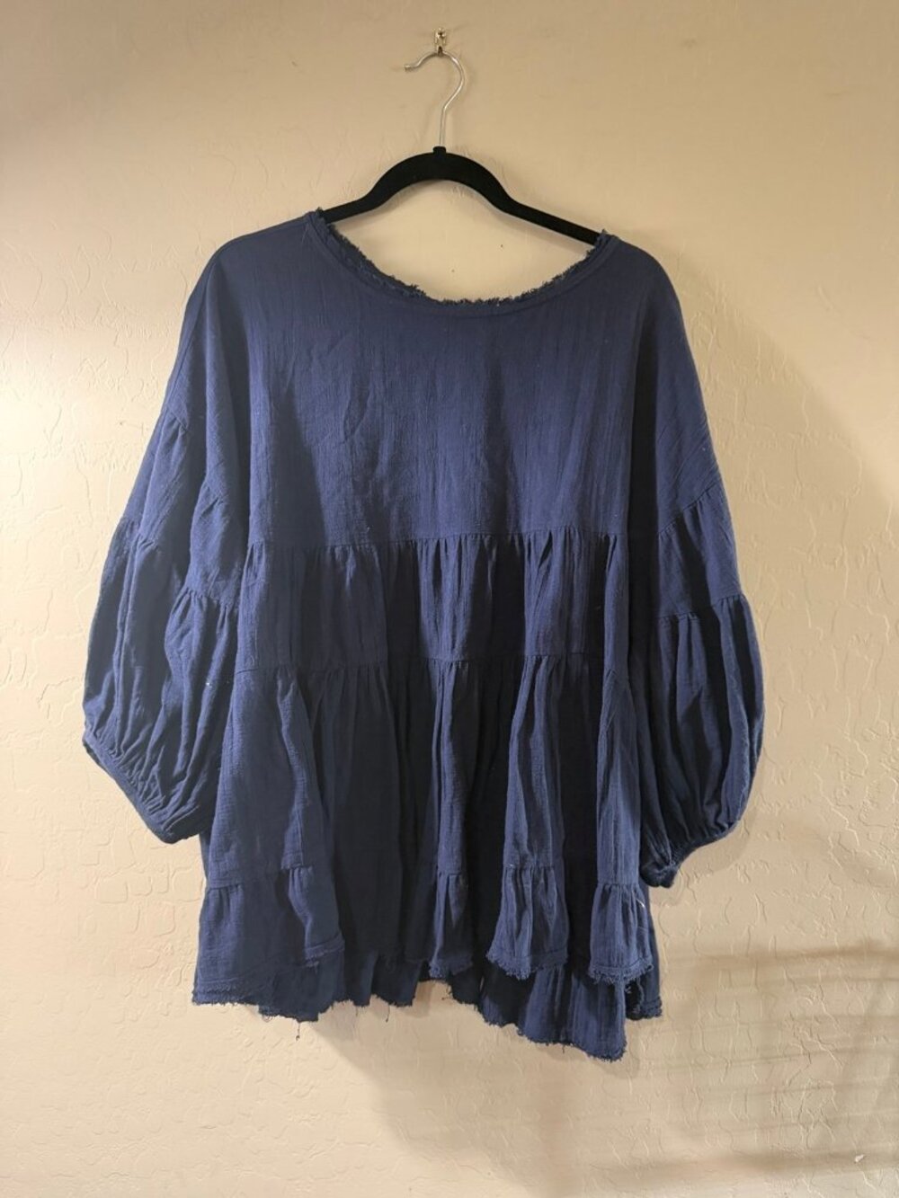 Women's Navy Blue Tiered Long Sleeve Tunic Top